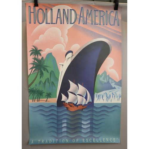 472 - Collection of vintage Holland America advertising posters, one in frame