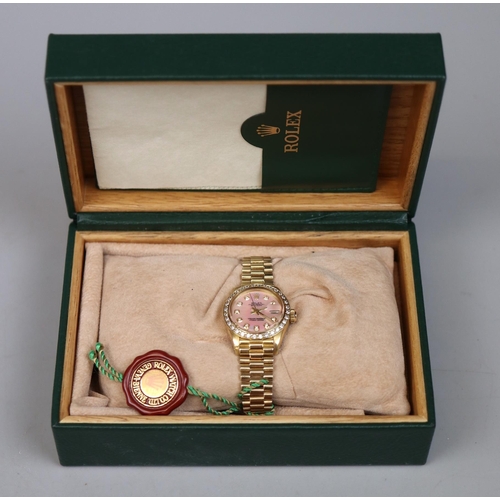 18ct gold Rolex Datejust 26mm automatic model 6917 President bracelet with box and papers
