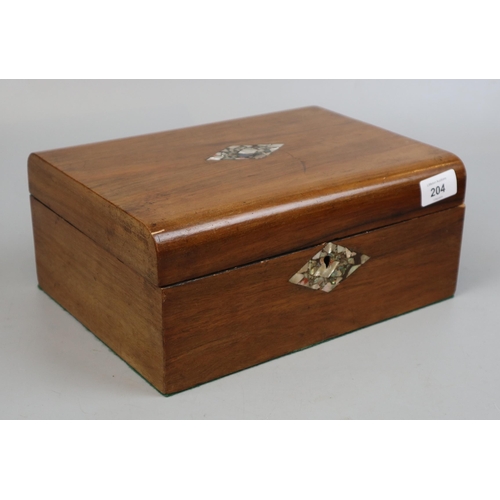 204 - Mahogany sewing box inlaid with mother of pearl