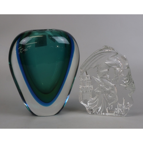 214 - Murano glass vase together with glass ornament - Approx height: 23cm