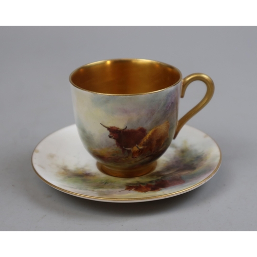 231 - Royal Worcester Porcelain Demitasse hand-painted cup and saucer signed by H Stinton