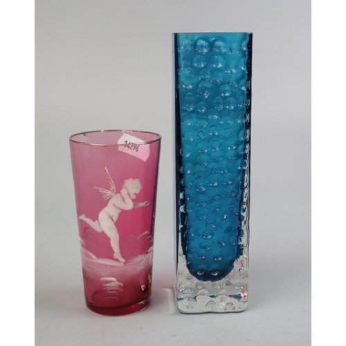 236 - The White Friars turquoise and clear glass vase together with a cranberry glass vase