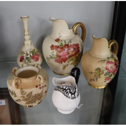 238 - Collection of antique hand-painted mostly Royal Worcester Blush Ivory to include flat back jugs circ... 