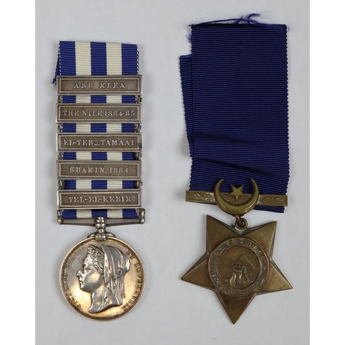 247 - 19th Hussars Egypt Medal 1882 with Khedive Star 1882 Private L J Kirk, 5 bar medal incl Abu-Klea Lig... 