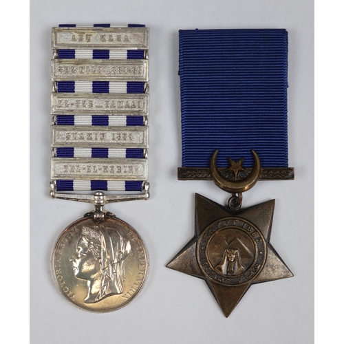 248 - 19th Hussars Egypt Medal 1882 with Khedive Star 1882, Corporal H Bridgewood, 5 bar medal incl Abu-Kl... 