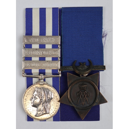 249 - 19th Hussar Egypt Medal 1882-89 with Khedive Star 1884-86, Private G Kerslake, 3 bar medal incl Abu-... 