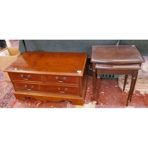 324 - Yew wood cabinet together with nest of tables