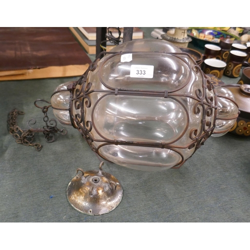 333 - Mid century Murano handblown caged glass bubble pendant light