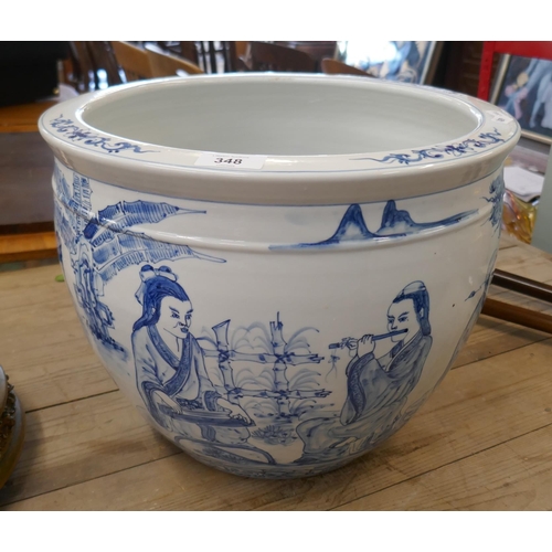 348 - Large blue and white Oriental style plant pot