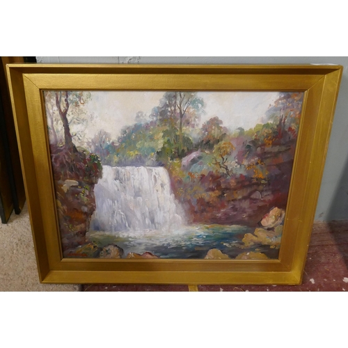 358 - James Hardaker oil on board - Waterfall - Approx image size: 44cm x 34cm