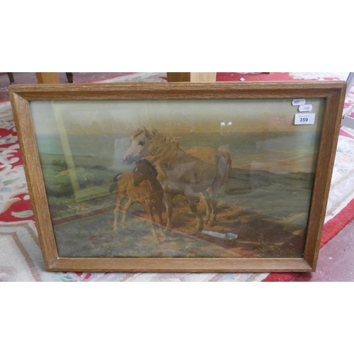 359 - Glass framed oil on board of a mare and foal indistinct signature