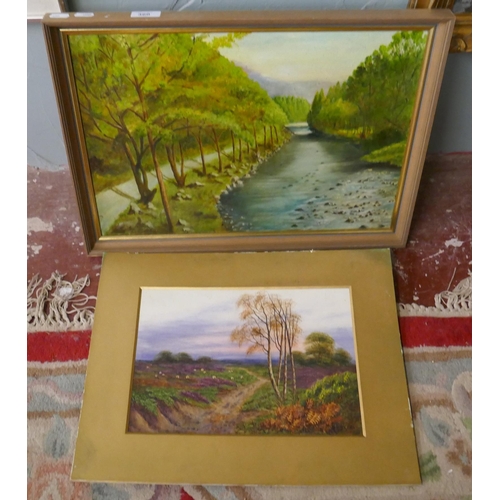 360 - 2 rural scenes - 1 oil & 1 watercolour