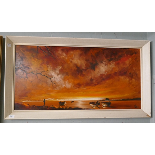 364 - Oil on board coastal scene signed Klee - Approx image size: 100cm x 49cm