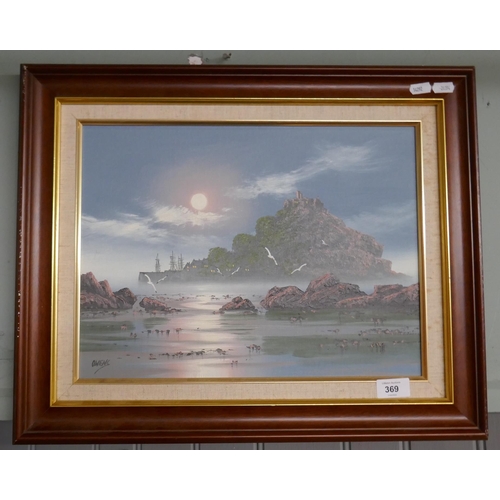 369 - Oil on board - St Michaels Mount - by Owens - Approx image size: 39cm x 29cm