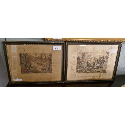 370 - 'Out the Hunt' and 'Good Old days' with hand drawn caricatures around the edges by Frank Paton dated... 