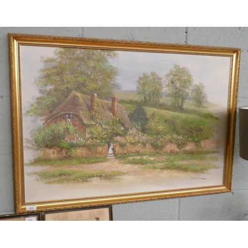 371 - Oil on canvas of a rural scene signed S Daniels - Approx image size: 90cm x 59cm