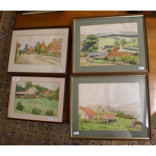 381 - 4 x 1920s watercolours by W.C. Moss and J. Ward