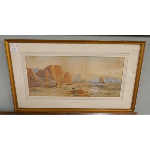 473 - Watercolour of a coastal scene by W.H. Earp (1831-1914)