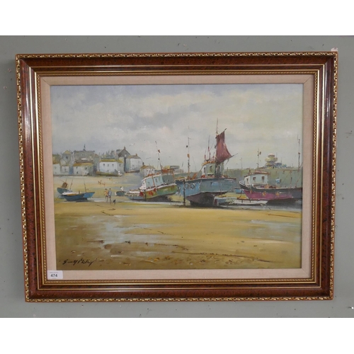 474 - Gerry Phillips oil on canvas - Harbour scene - Approx image size: 59cm x 44cm