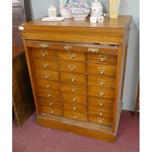 476 - Oak tambour front multi drawer cabinet - Approx size: W: 80cm D: 51cm H: 101cm