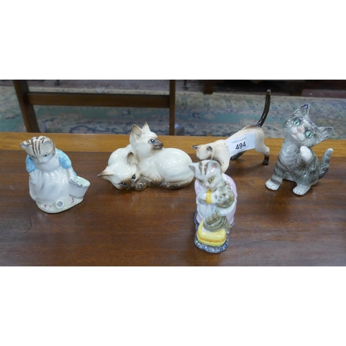 494 - Collection of cat figures to include Beswick, Royal Albert and Goebel