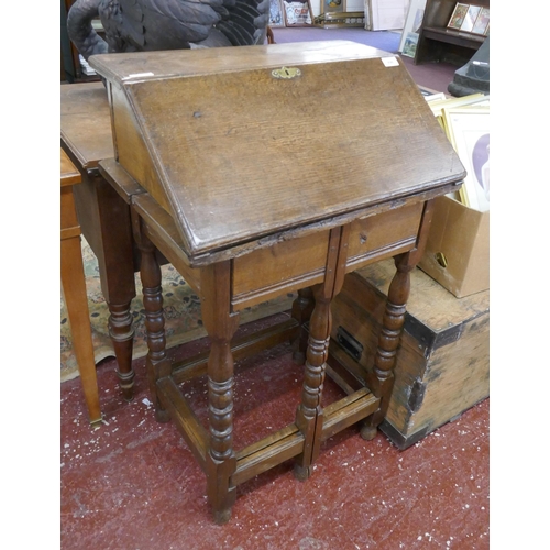 496 - Unusual oak bureau on stand - Approx size: W: 61cm D: 44cm H: 96cm