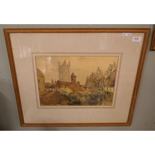 515 - Watercolour of Canterbury Cathedral by M. Brockway 1919 - Approx image size: 37cm x 26cm