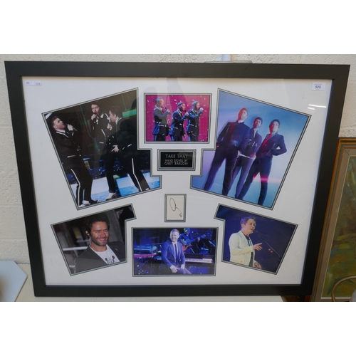 525 - 'Take That' framed pictures signed by Gary Barlow with COA to verso - Approx 97cm x 77cm