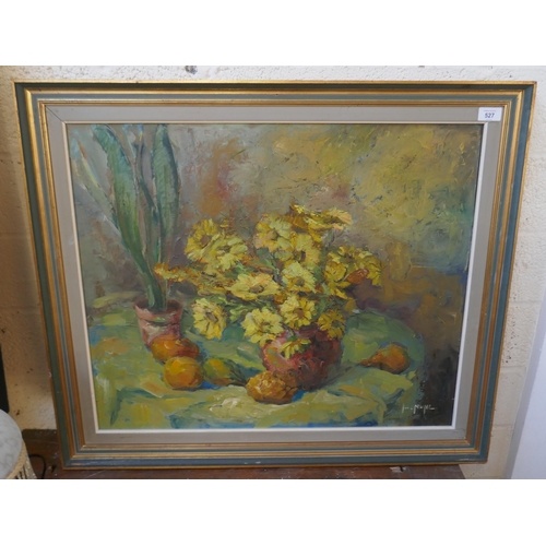 527 - Impressionist oil on board of still life signed H Lemoine - Approx image size: 70cm x 58cm