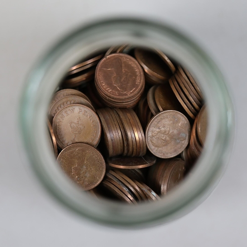 124 - 4 jars of coins to include GVI and QEII half crowns, pre decimal half pennies etc.