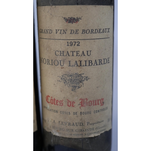 187 - 6 red wines to include 2 1972 Chateau Noriou Lalibarde