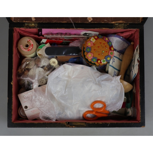 204 - Mahogany sewing box inlaid with mother of pearl