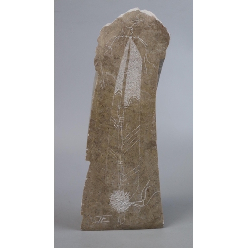 209 - Interesting Native American stone sculpture decorated and signed to reverse - Approx height: 33cm