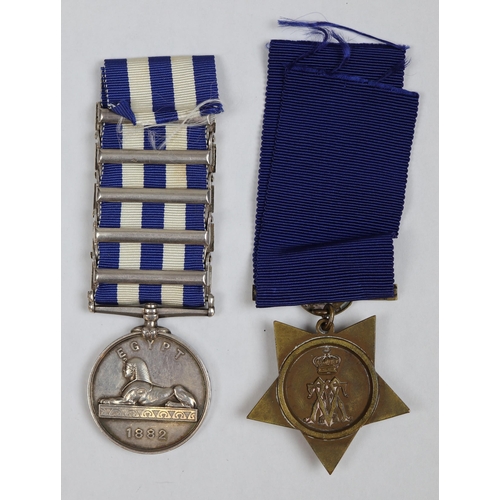 247 - 19th Hussars Egypt Medal 1882 with Khedive Star 1882 Private L J Kirk, 5 bar medal incl Abu-Klea Lig... 