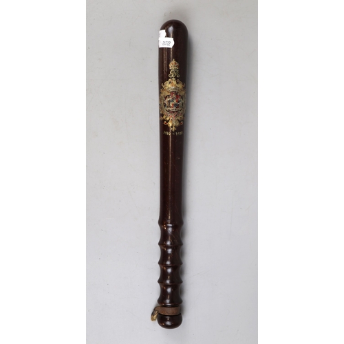 252 - Police truncheon dated 1916-1919 together with a stone masons mallet