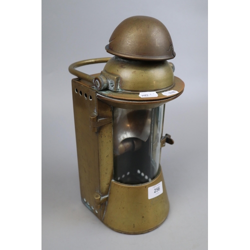 256 - Brass lamp together with a letterbox plate