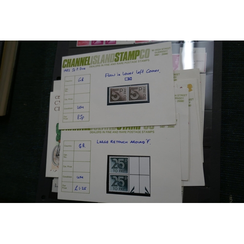 290 - Stamps - Great Britain QE2 minor flaws on hanger sheets and stock cards