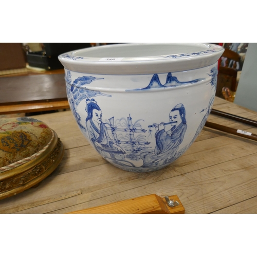 348 - Large blue and white Oriental style plant pot