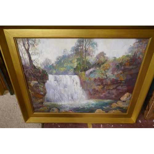 358 - James Hardaker oil on board - Waterfall - Approx image size: 44cm x 34cm