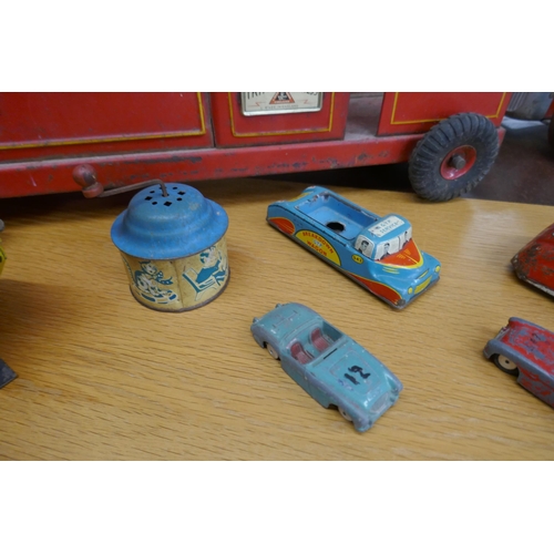 374 - Collection of tin plate toys to include Triang together with a rocking horse