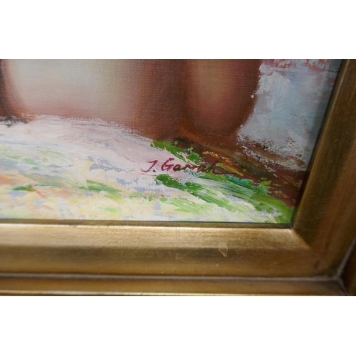 391 - Oil on board of nude by J. Garrah - Approx image size: 19cm x 24cm