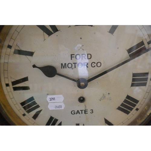 411 - Early 1900s office clock with Ford Motor Co. Gate 3 on the dial. In good working order - Approx diam... 