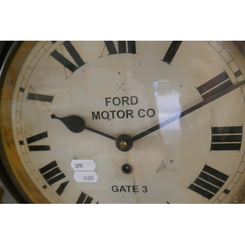 411 - Early 1900s office clock with Ford Motor Co. Gate 3 on the dial. In good working order - Approx diam... 