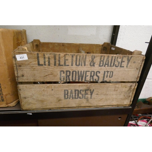 431 - Wooden crate of vintage glass bottles