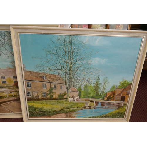 451 - Pair of oils on canvas signed J Grace of Lower & Upper Slaughter - Approx image sizes: 60cm x 50... 