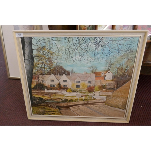 451 - Pair of oils on canvas signed J Grace of Lower & Upper Slaughter - Approx image sizes: 60cm x 50... 