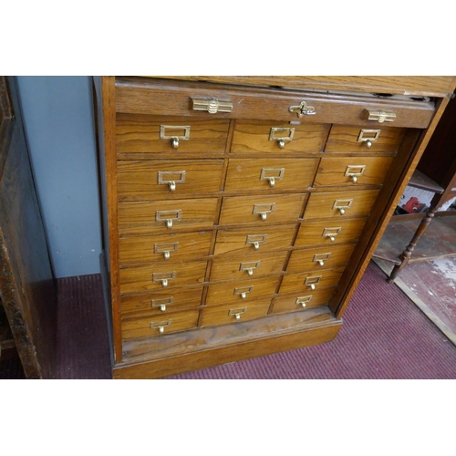 476 - Oak tambour front multi drawer cabinet - Approx size: W: 80cm D: 51cm H: 101cm