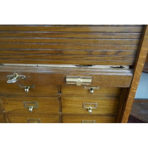 476 - Oak tambour front multi drawer cabinet - Approx size: W: 80cm D: 51cm H: 101cm