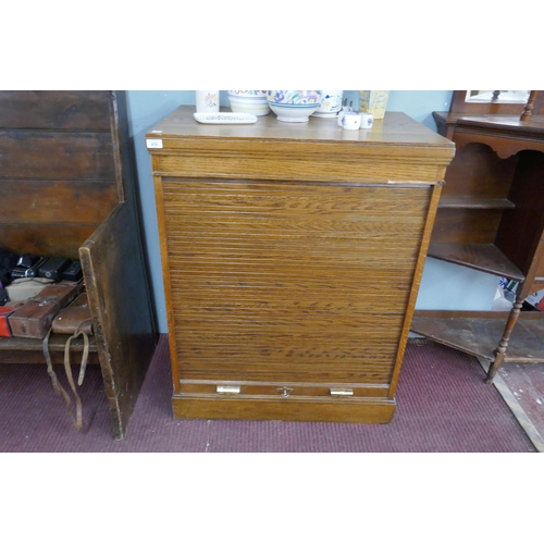 476 - Oak tambour front multi drawer cabinet - Approx size: W: 80cm D: 51cm H: 101cm