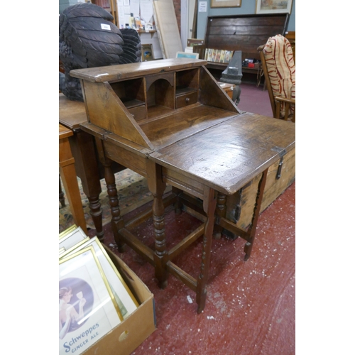 496 - Unusual oak bureau on stand - Approx size: W: 61cm D: 44cm H: 96cm